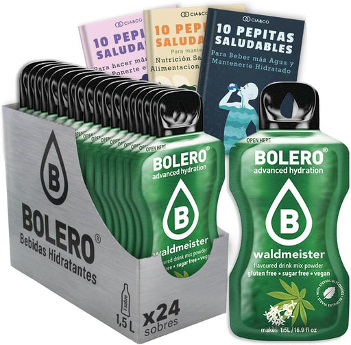 Caja de 24 sobres de Bolero Aspérula, una bebida sin azúcar para una hidratación refrescante y saludable. Incluye 30 Pepitas de Bienestar by Cia&Co para inspirarte. Cia&Co - frontal