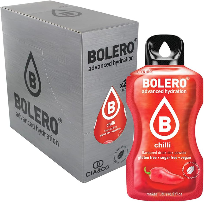 Caja de 24 sobres de Bolero sabor Guindilla, una bebida sin azúcar para los más atrevidos. Incluye 30 Pepitas Saludables de Cia&Co para un estilo de vida vibrante. Cia&Co - extra