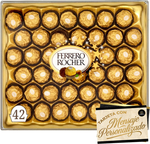 Caja Gigante de 42 Bombones Ferrero Rocher (525g) con Tarjeta Personalizada. El regalo supremo para los muy chocolateros y las grandes celebraciones, con un mensaje inolvidable de Cia&Co. Cia&Co - frontal
