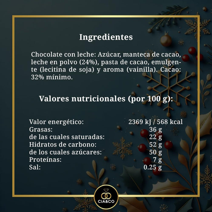 Caja Regalo con 12 Chocolatinas de Chocolate con Leche. Un detalle original con envoltorios de diseño y tarjeta personalizable, ideal para San Valentín y cumpleaños. Cia&Co - lateral