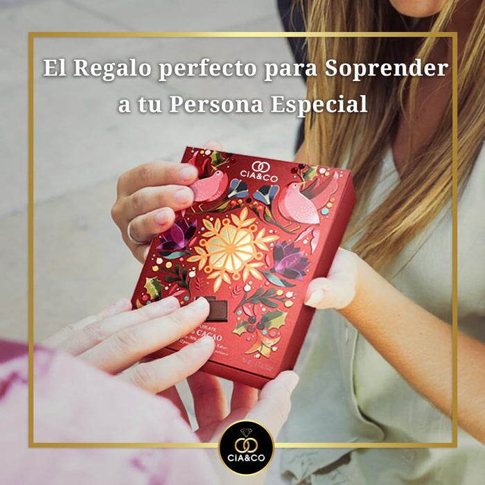 Caja Regalo con 12 Chocolatinas de Chocolate Negro 70% Cacao. Un detalle original y elegante para San Valentín o aniversarios, con tarjeta personalizable. Cia&Co - detalle