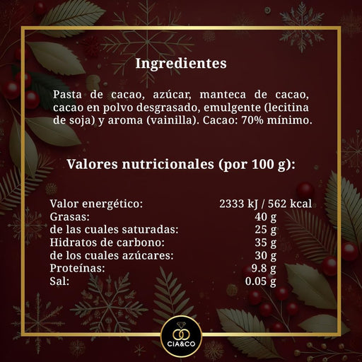 Caja Regalo con 12 Chocolatinas de Chocolate Negro 70% Cacao. Un detalle original y elegante para San Valentín o aniversarios, con tarjeta personalizable. Cia&Co - pack