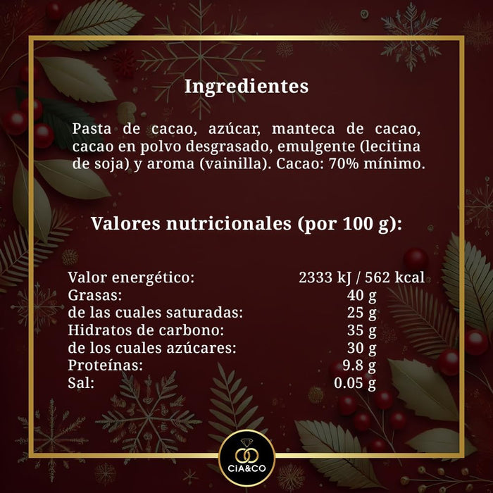 Caja Regalo con 12 Chocolatinas de Chocolate Negro 70% Cacao. Un detalle original y elegante para San Valentín o aniversarios, con tarjeta personalizable. Cia&Co - pack