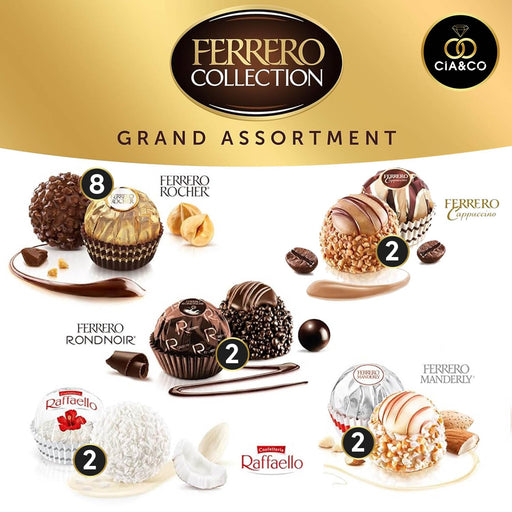 Calendario de Adviento Ferrero Rocher 2024 (256g) con una selección de lujo de 5 especialidades: Rocher, RondNoir, Rafaello, Cappuccino y Manderly. Incluye tarjeta personalizable Cia&Co. Cia&Co - pack