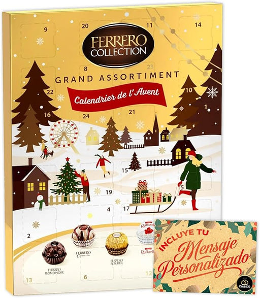 Calendario de Adviento Ferrero Rocher 2024 con 5 Bombones Selectos y Tarjeta Personalizable Cia&Co. Un regalo gourmet de 256g ideal para familias y parejas. Cia&Co - frontal
