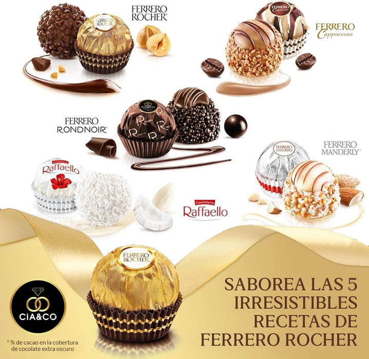 Calendario de Adviento Ferrero Rocher 2024 con 5 Bombones Selectos y Tarjeta Personalizable Cia&Co. Un regalo gourmet de 256g ideal para familias y parejas. Cia&Co - ingredientes