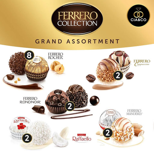 Calendario de Adviento Ferrero Rocher 2024 con 5 Bombones Selectos y Tarjeta Personalizable Cia&Co. Un regalo gourmet de 256g ideal para familias y parejas. Cia&Co - pack