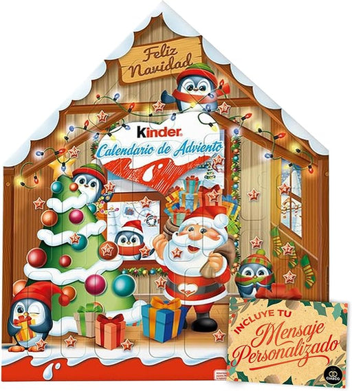 Calendario de Adviento Kinder Casa 2024 con 24 Chocolates Surtidos (184g) y Tarjeta Personalizable Cia&Co. Incluye Huevo Kinder Sorpresa, Schoko-Bons y más. Cia&Co - frontal