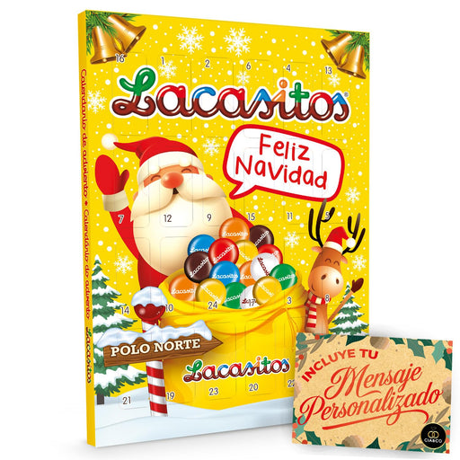 Calendario de Adviento Lacasitos 2024, 72g de chocolate, con 3 diseños aleatorios, pasatiempos y tarjeta personalizada Cia&Co. El regalo ideal para niños y niñas. Cia&Co - frontal