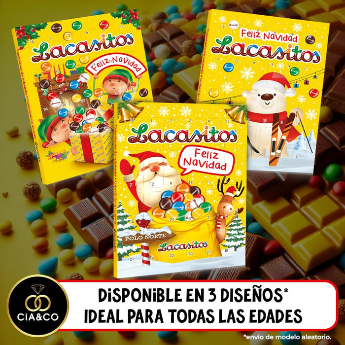 Calendario de Adviento Lacasitos 2024, 72g de chocolate, con 3 diseños aleatorios, pasatiempos y tarjeta personalizada Cia&Co. El regalo ideal para niños y niñas. Cia&Co - ingredientes