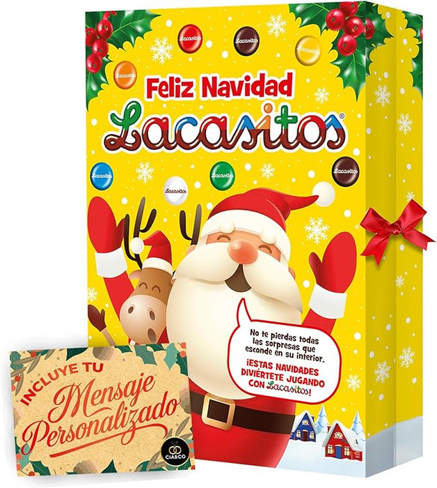 Calendario de Adviento Lacasitos en formato libro, 346g de chocolate, con 24 sorpresas variadas, juegos interactivos y tarjeta personalizada Cia&Co. El mejor regalo. Cia&Co - frontal