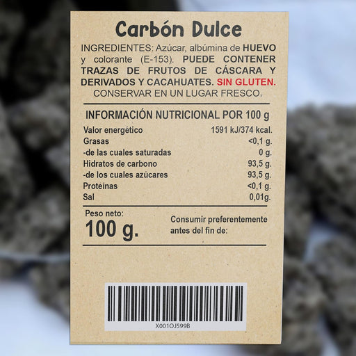 Carbón de Reyes Artesano de Cia&Co, 100gr. Saquito de tela con carbón dulce sin gluten y tarjeta personalizable. El regalo perfecto para la noche de Reyes Magos. Cia&Co - pack