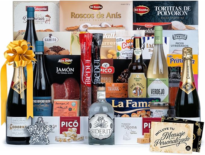 Cesta de Navidad Cia&Co Lote A215, Selección Gourmet. Un completo lote navideño con Cava, dos vinos, ibéricos de bellota y un gran surtido de dulces para un regalo de prestigio. Cia&Co - frontal