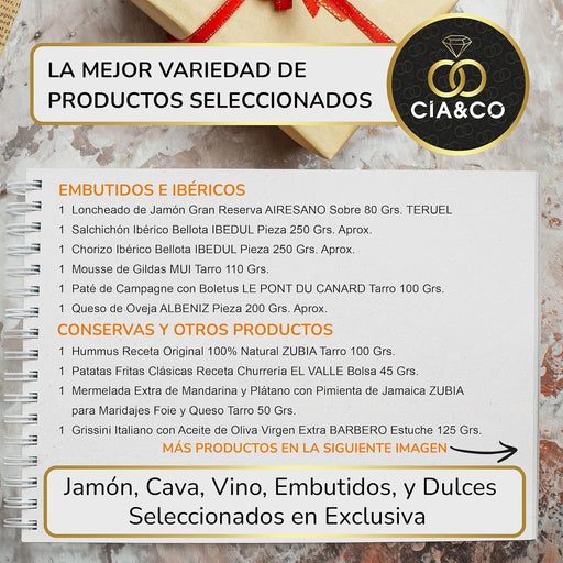 Cesta de Navidad Cia&Co Lote A219, Selección Gourmet. Un lote navideño excepcional con Cava, vinos, ibéricos, queso y una gran variedad de dulces, perfecto para regalar a empresas y familiares. Cia&Co - pack