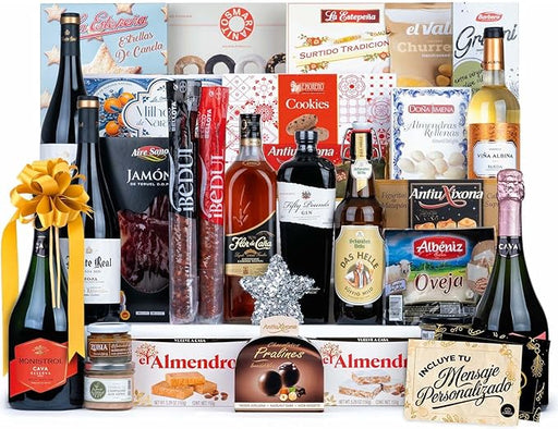 Cesta de Navidad Cia&Co Lote A219, Selección Gourmet. Un lote navideño excepcional con Cava, vinos, ibéricos, queso y una gran variedad de dulces, perfecto para regalar a empresas y familiares. Cia&Co - frontal