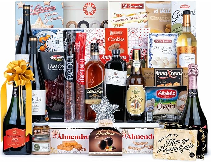 Cesta de Navidad Cia&Co Lote A219, Selección Gourmet. Un lote navideño excepcional con Cava, vinos, ibéricos, queso y una gran variedad de dulces, perfecto para regalar a empresas y familiares. Cia&Co - frontal