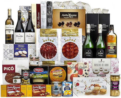 Cesta de Navidad Cia&Co Lote B808, Selección Gourmet. Un regalo tradicional con Cava Jaume Serra, vino tinto, ibéricos y dulces navideños. Incluye tarjeta personalizada para un detalle perfecto. Cia&Co - frontal
