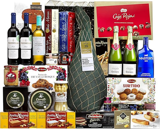 Cesta de Navidad Cia&Co Lote B812 con Paleta Serrana Reserva. Un completo lote navideño con paleta, bebidas, ibéricos de bellota y un gran surtido de dulces para un regalo memorable. Cia&Co - frontal