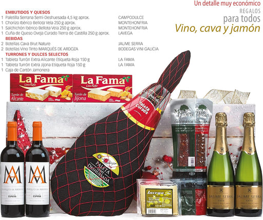 Cesta de Navidad Clásica con Paleta Ibérica Lote B836 de Cia&Co. Un lote de regalo tradicional con una selección de productos gourmet y tarjeta dedicada gratuita. Cia&Co - pack