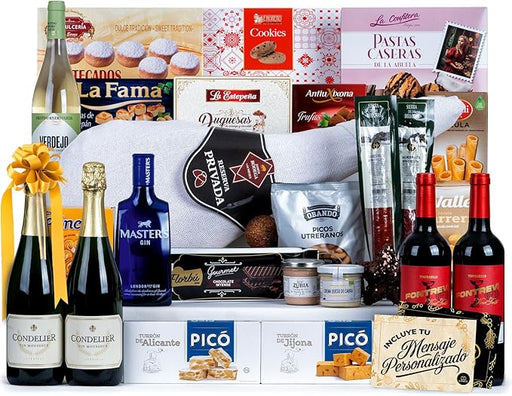 Cesta de Navidad con Jamón Gourmet Lote A306 de Cia&Co. Un regalo corporativo de prestigio con Jamón Serrano Gran Reserva y tarjeta personalizable con el logo de tu empresa. Cia&Co - frontal
