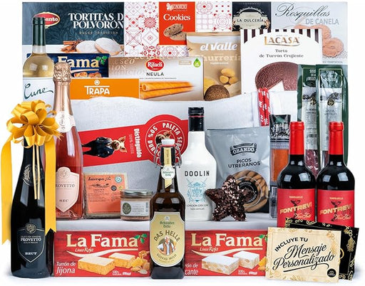 Cesta de Navidad con Paleta Serrana Cia&Co Lote A301. Un regalo gourmet que lo tiene todo: Paleta Reserva, Whisky, Cava, vinos, ibéricos de bellota y un festín de dulces navideños. Cia&Co - frontal