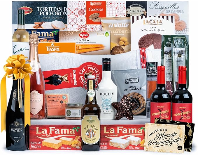 Cesta de Navidad con Paleta Serrana Cia&Co Lote A301. Un regalo gourmet que lo tiene todo: Paleta Reserva, Whisky, Cava, vinos, ibéricos de bellota y un festín de dulces navideños. Cia&Co - frontal