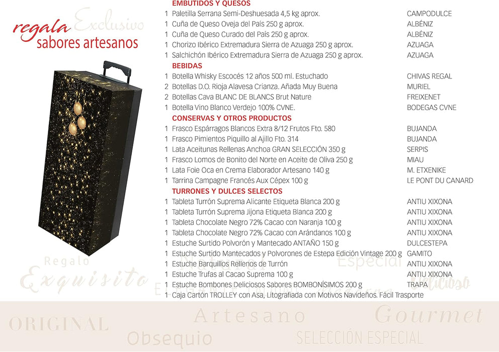 Cesta de Navidad con Paleta Serrana Cia&Co Lote B810. Un regalo gourmet muy completo con Paleta Reserva, Cava, vino, ibéricos y dulces. Ideal para empresas y para compartir en familia. Cia&Co - pack