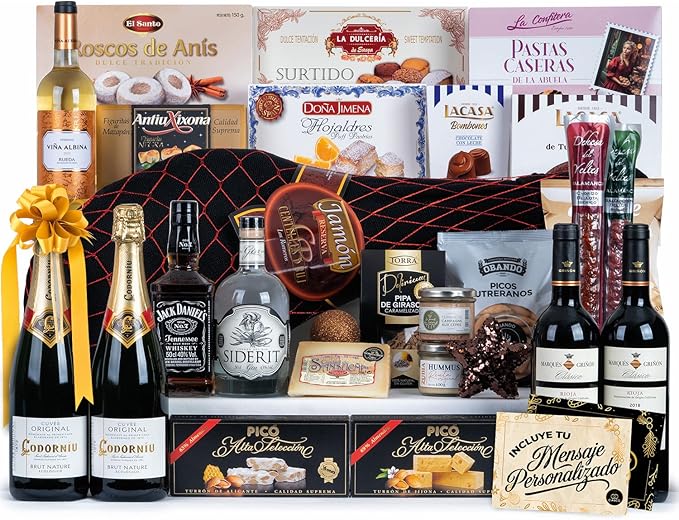 Cesta de Navidad Gourmet con Jamón Lote A309 de Cia&Co. Un regalo de agradecimiento superior, con Jamón Gran Reserva y productos de primeras marcas. Cia&Co - frontal
