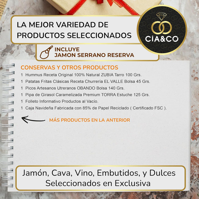 Cesta de Navidad Gourmet con Jamón Lote A309 de Cia&Co. Un regalo de agradecimiento superior, con Jamón Gran Reserva y productos de primeras marcas. Cia&Co - uso