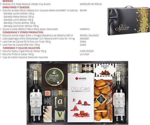 Cesta de Navidad Gourmet en Caja de Madera Cia&Co Lote B110. Un regalo de alta gama con Paleta Ibérica de Bellota, Whisky, Gin, vinos y una selección gourmet, en una caja de madera de lujo. Cia&Co - pack