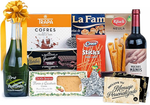 Cesta de Navidad Gourmet Lote A201 de Cia&Co. Un regalo corporativo o familiar con una selección de productos de primeras marcas y tarjeta personalizable con tu logotipo o imagen. Cia&Co - frontal