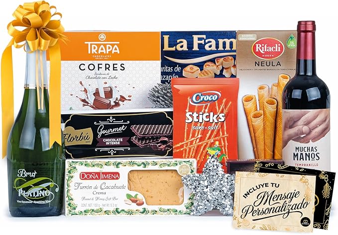 Cesta de Navidad Gourmet Lote A201 de Cia&Co. Un regalo corporativo o familiar con una selección de productos de primeras marcas y tarjeta personalizable con tu logotipo o imagen. Cia&Co - frontal