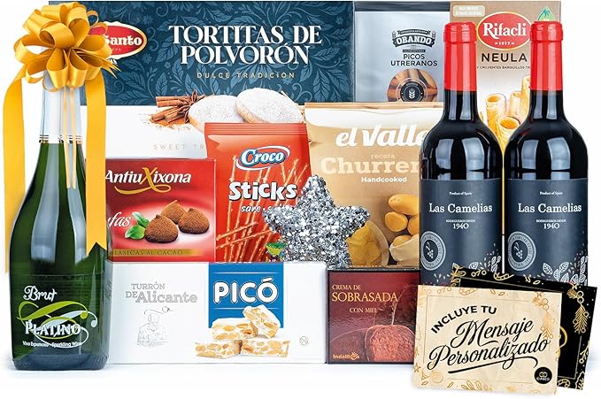 Cesta de Navidad Gourmet Lote A202 de Cia&Co. Un regalo familiar o de empresa con una selección de productos de primeras marcas y tarjeta personalizable con tu foto. Cia&Co - frontal