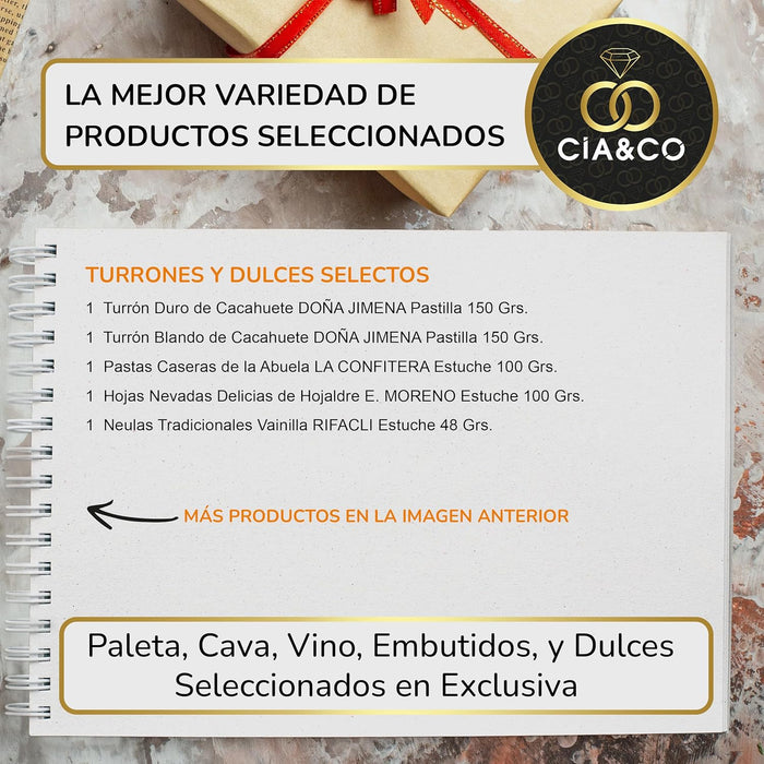 Cesta de Navidad Gourmet Lote A203 de Cia&Co. Un regalo excepcional para los paladares más exigentes, con productos de lujo y tarjeta personalizable con tu imagen o logo. Cia&Co - detalle