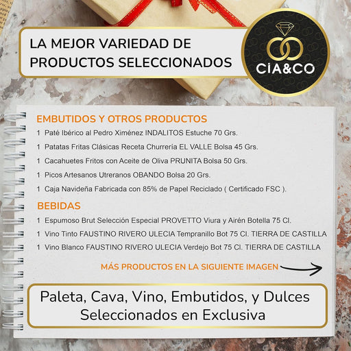 Cesta de Navidad Gourmet Lote A203 de Cia&Co. Un regalo excepcional para los paladares más exigentes, con productos de lujo y tarjeta personalizable con tu imagen o logo. Cia&Co - pack