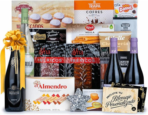 Cesta de Navidad Gourmet Lote A205 de Cia&Co para un Festín Navideño. Un lote generoso y variado con productos de primeras marcas y tarjeta personalizable. Cia&Co - frontal