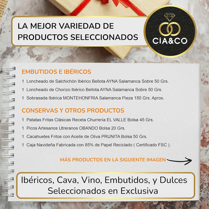 Cesta de Navidad Gourmet Lote A205 de Cia&Co para un Festín Navideño. Un lote generoso y variado con productos de primeras marcas y tarjeta personalizable. Cia&Co - pack