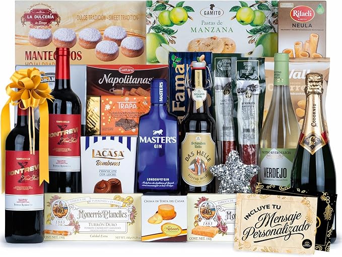 Cesta de Navidad Gourmet Lote A210 de Cia&Co. Un regalo equilibrado y delicioso con productos de primeras marcas, ideal para familias y empresas. Incluye tarjeta personalizable. Cia&Co - frontal