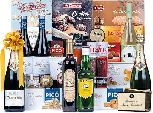Cesta de Navidad Gourmet Lote A213 de Cia&Co. Un regalo de lujo con una selección deluxe de productos, jamón ibérico, vinos y dulces. Incluye tarjeta personalizada. Cia&Co - frontal