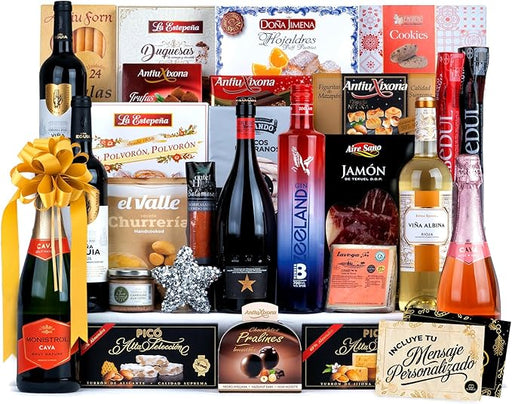 Cesta de Navidad Gourmet Lote A217 de Cia&Co. Un regalo para foodies con una selección de productos gourmet y tarjeta personalizable con tu imagen o logo. Cia&Co - frontal