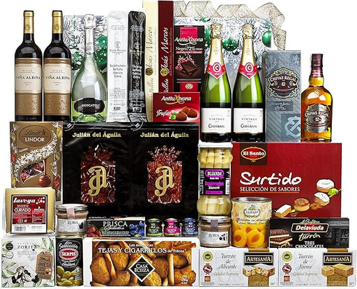 Cesta de Navidad Gourmet Lote B807 de Cia&Co. Un completo surtido de productos navideños de primeras marcas, con tarjeta personalizada incluida. Ideal para regalar. Cia&Co - frontal
