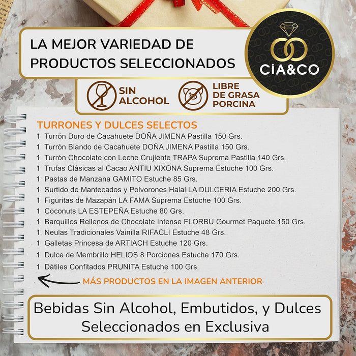 Cesta de Navidad Gourmet Sin Alcohol ni Grasa Porcina Lote A211 de Cia&Co. Un regalo inclusivo y saludable con productos de alta calidad y tarjeta personalizable. Cia&Co - detalle