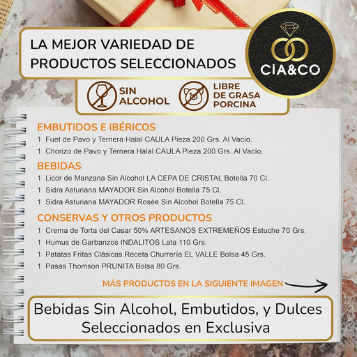 Cesta de Navidad Gourmet Sin Alcohol ni Grasa Porcina Lote A211 de Cia&Co. Un regalo inclusivo y saludable con productos de alta calidad y tarjeta personalizable. Cia&Co - pack