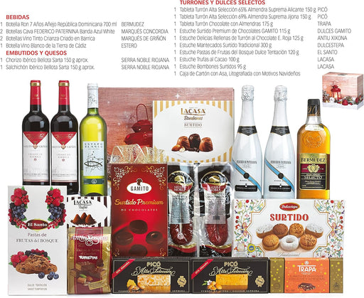 Cesta de Navidad Selección Gourmet Lote B804 de Cia&Co. El regalo de empresa o familiar perfecto, con productos de primeras marcas y tarjeta dedicada personalizable. Cia&Co - pack