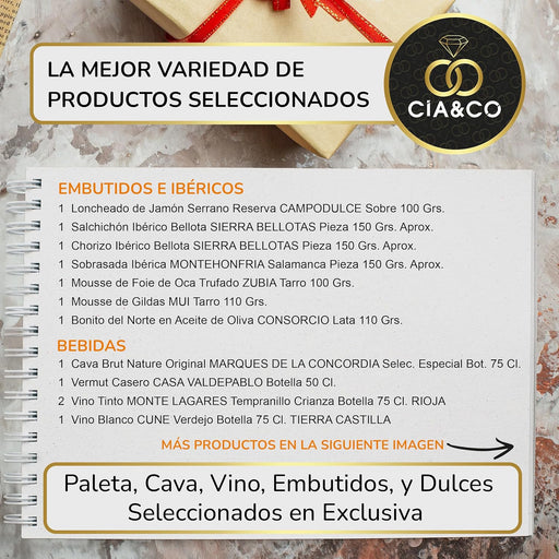 Cesta de Navidad Sin Gluten Cia&Co Lote A224. Un regalo gourmet con bebidas ecológicas, embutidos y dulces sin gluten. La opción perfecta para disfrutar de las fiestas sin preocupaciones. Cia&Co - pack