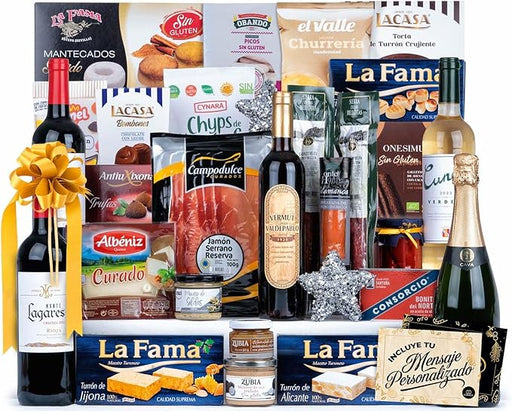 Cesta de Navidad Sin Gluten Cia&Co Lote A224. Un regalo gourmet con bebidas ecológicas, embutidos y dulces sin gluten. La opción perfecta para disfrutar de las fiestas sin preocupaciones. Cia&Co - frontal