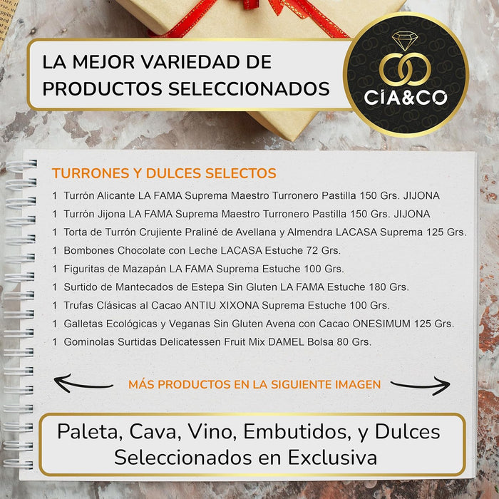 Cesta de Navidad Sin Gluten Cia&Co Lote A224. Un regalo gourmet con bebidas ecológicas, embutidos y dulces sin gluten. La opción perfecta para disfrutar de las fiestas sin preocupaciones. Cia&Co - detalle