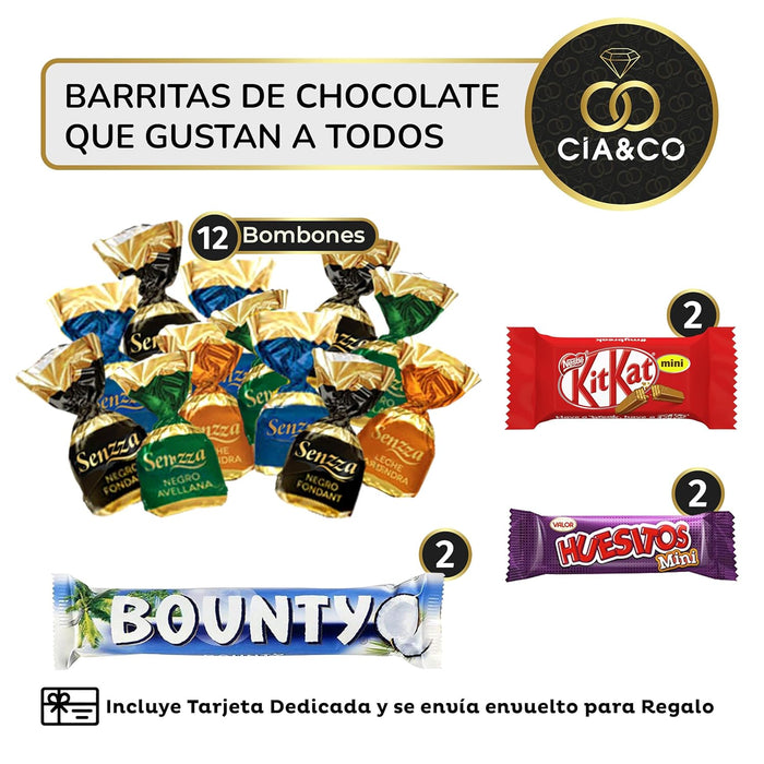Cesta de Regalo con +30 Bombones y Chocolates Premium Cia&Co. Un surtido de lujo con Ferrero Rocher, Toblerone y Kinder Bueno, ideal para regalar en el Día de la Madre con tarjeta personalizada. Cia&Co - lateral