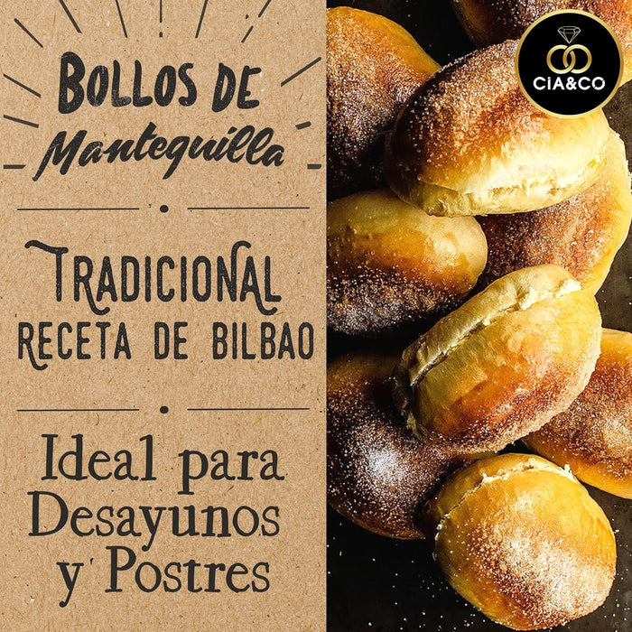 Cia&Co Bollos de Mantequilla Artesanos, Pack de 5. Receta tradicional de Bilbao con interior cremoso. Bollos tiernos y frescos envasados individualmente para máxima duración y sabor. Cia&Co - ingredientes