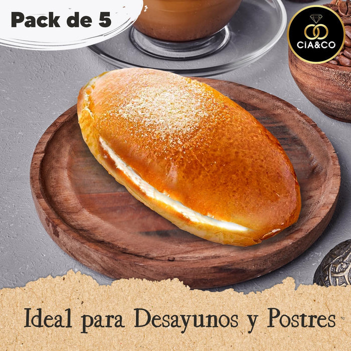 Cia&Co Bollos de Mantequilla Artesanos, Pack de 5. Receta tradicional de Bilbao con interior cremoso. Bollos tiernos y frescos envasados individualmente para máxima duración y sabor. Cia&Co - lateral